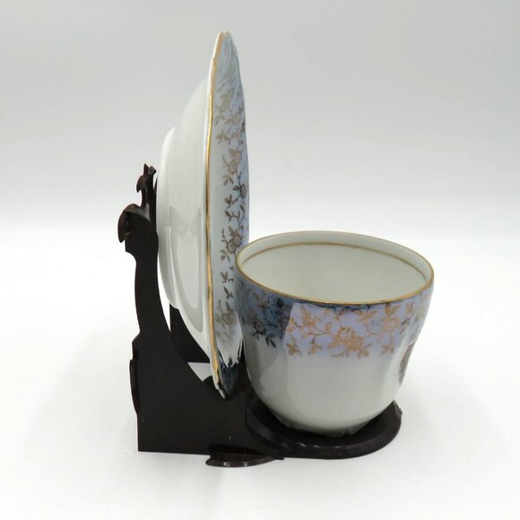 Vintage Vienna State Opera Cup Saucer Set Gold Trim Floral Design Plastic Stand - Picture 5 of 16